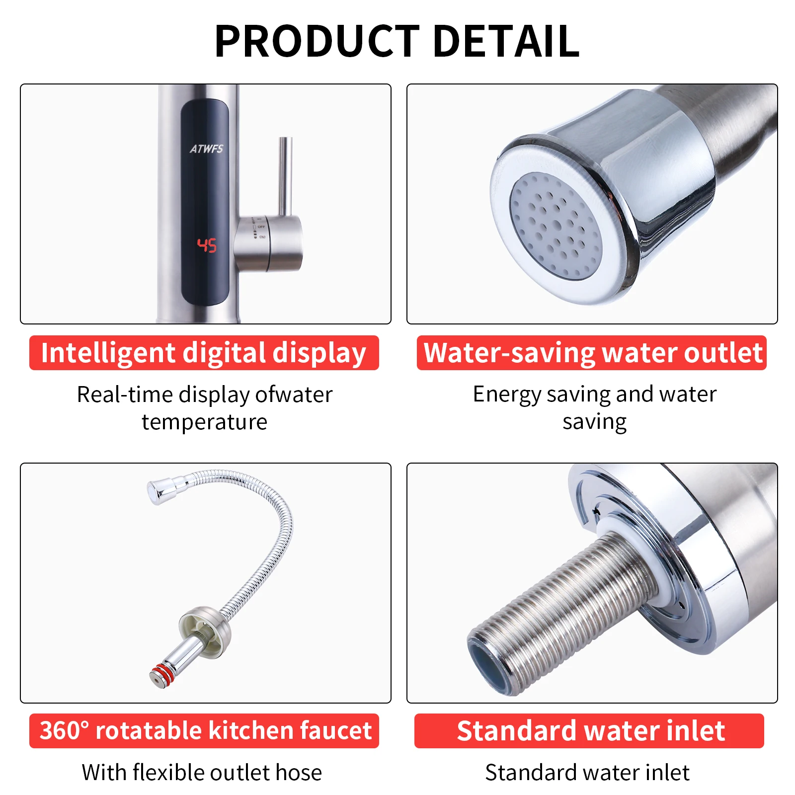 instant tankless electric water heater tap for kitchen and bathroom with stainless steel design - Image 6