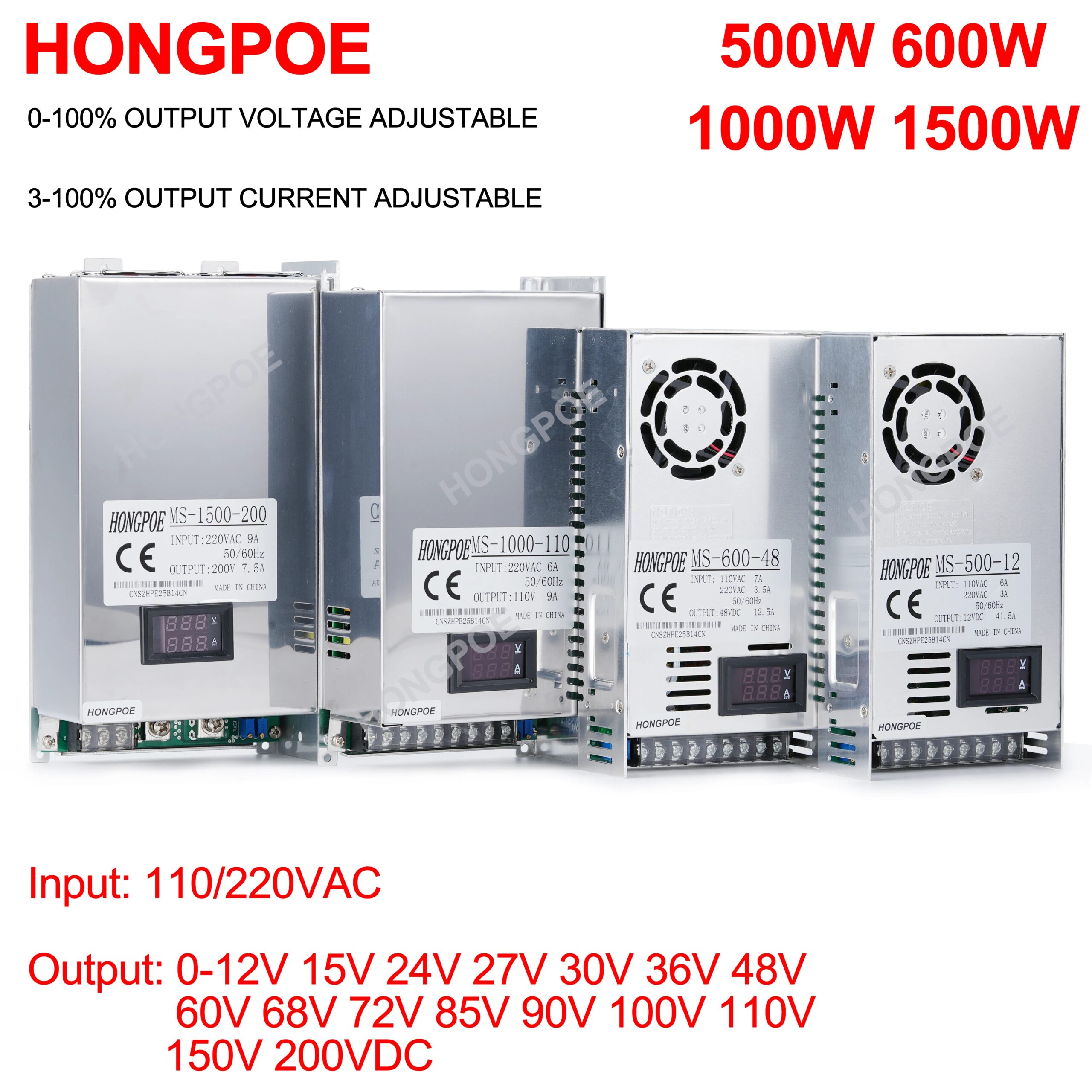 adjustable digital display power supply 500W to 1500W high voltage output industrial smps