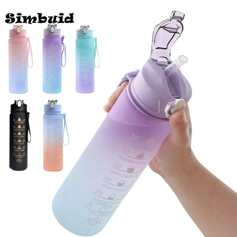 motivational sports water bottle with time scale reusable drinkware for outdoor fitness activities