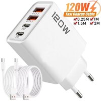 120W fast charging usb type c wall charger with 4 ports for samsung iphone and more