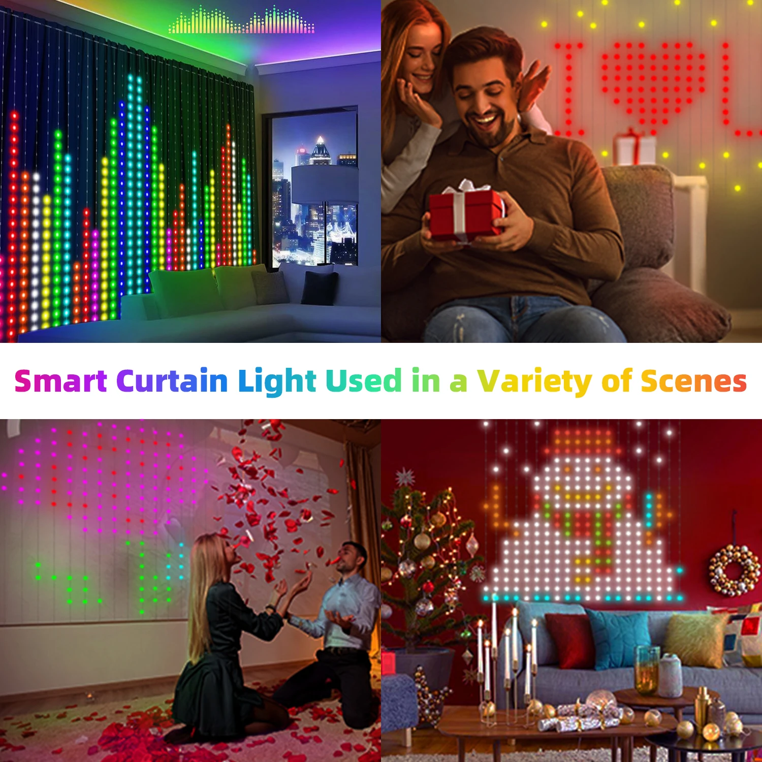smart curtain lights 400 leds bluetooth app rgb fairy lights for window and bedroom decor - الصورة 4