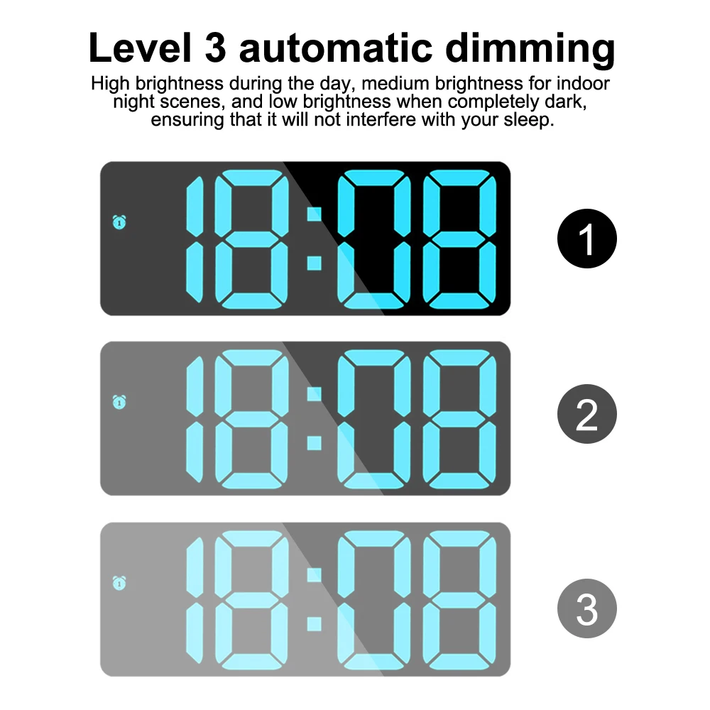 Colorful Led Electronic Alarm Clock 3 Levels Adjustable Brightness Time Display Large Screen Table Clocks - Image 6