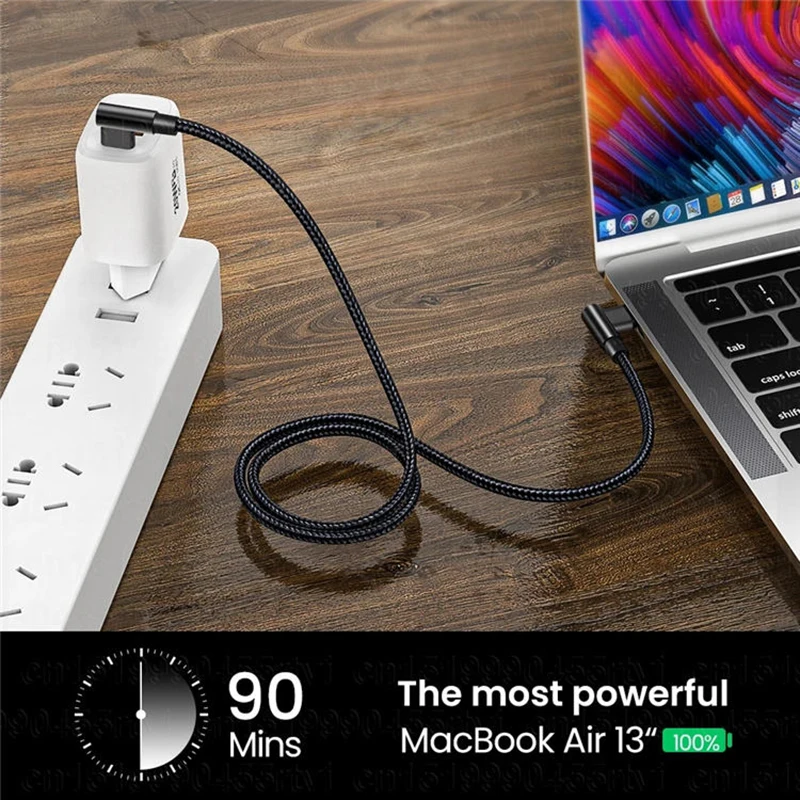 90 degree elbow 100W usb c to type c fast charger cable for iphone and android devices - Image 6