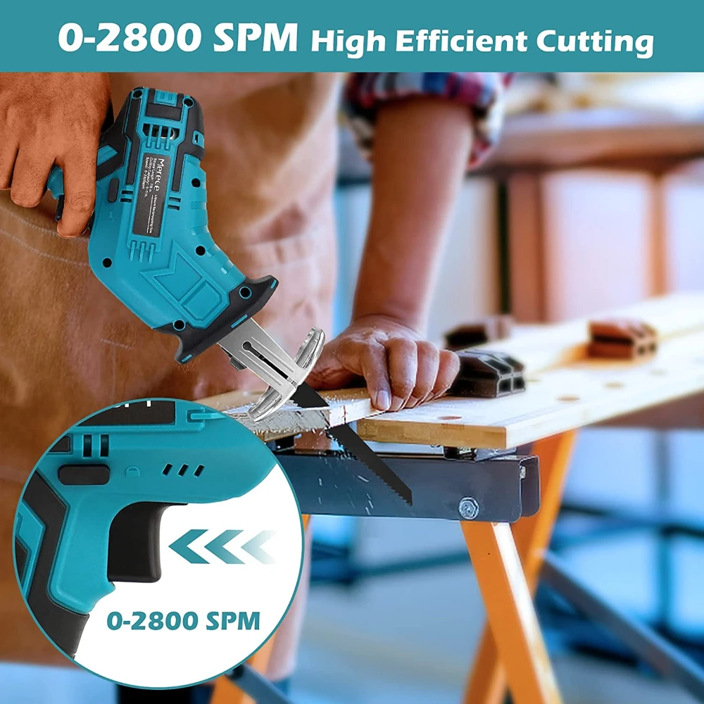 21v cordless electric reciprocating saw adjustable speed for versatile wood and metal cutting - الصورة 5