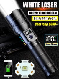 800 watt led headlight 10000000 lumen rechargeable flashlight with smart display for outdoor adventures