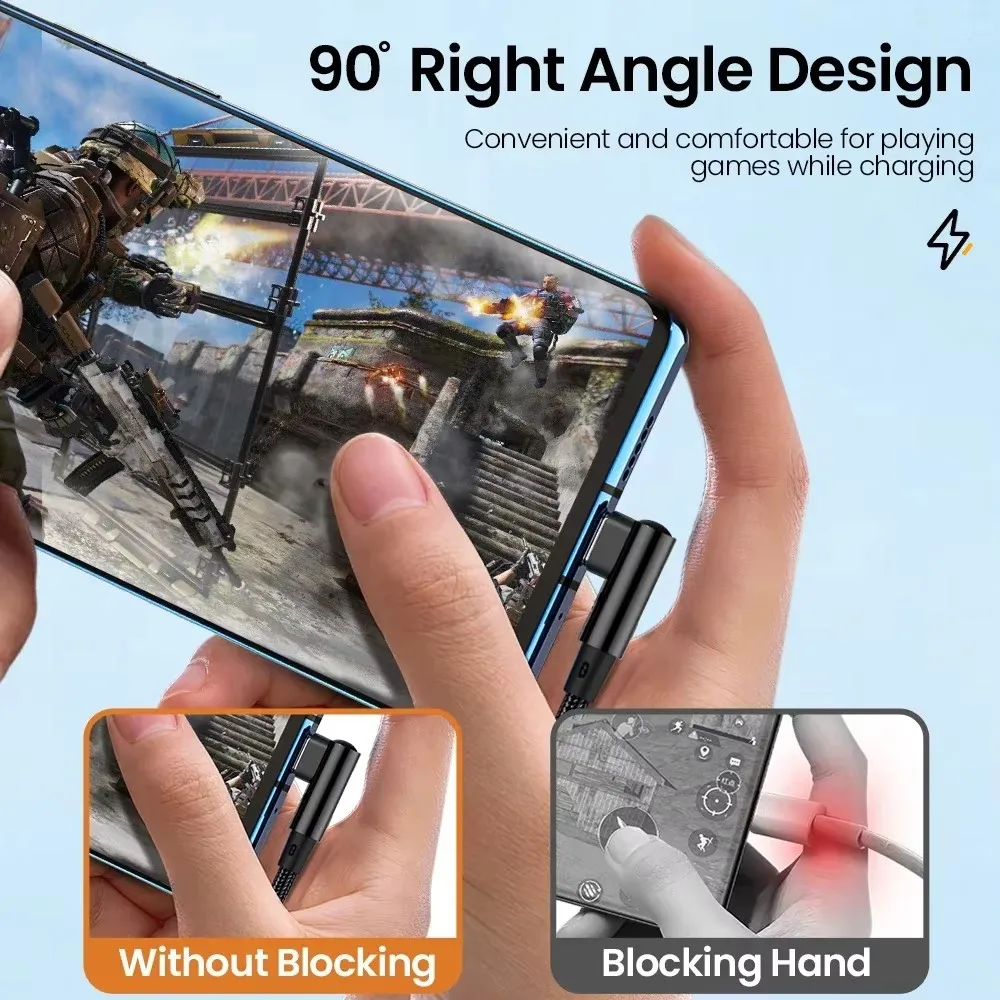 fast charging 66w usb type c elbow cable for huawei xiaomi samsung data sync 2m 3m options - Image 4