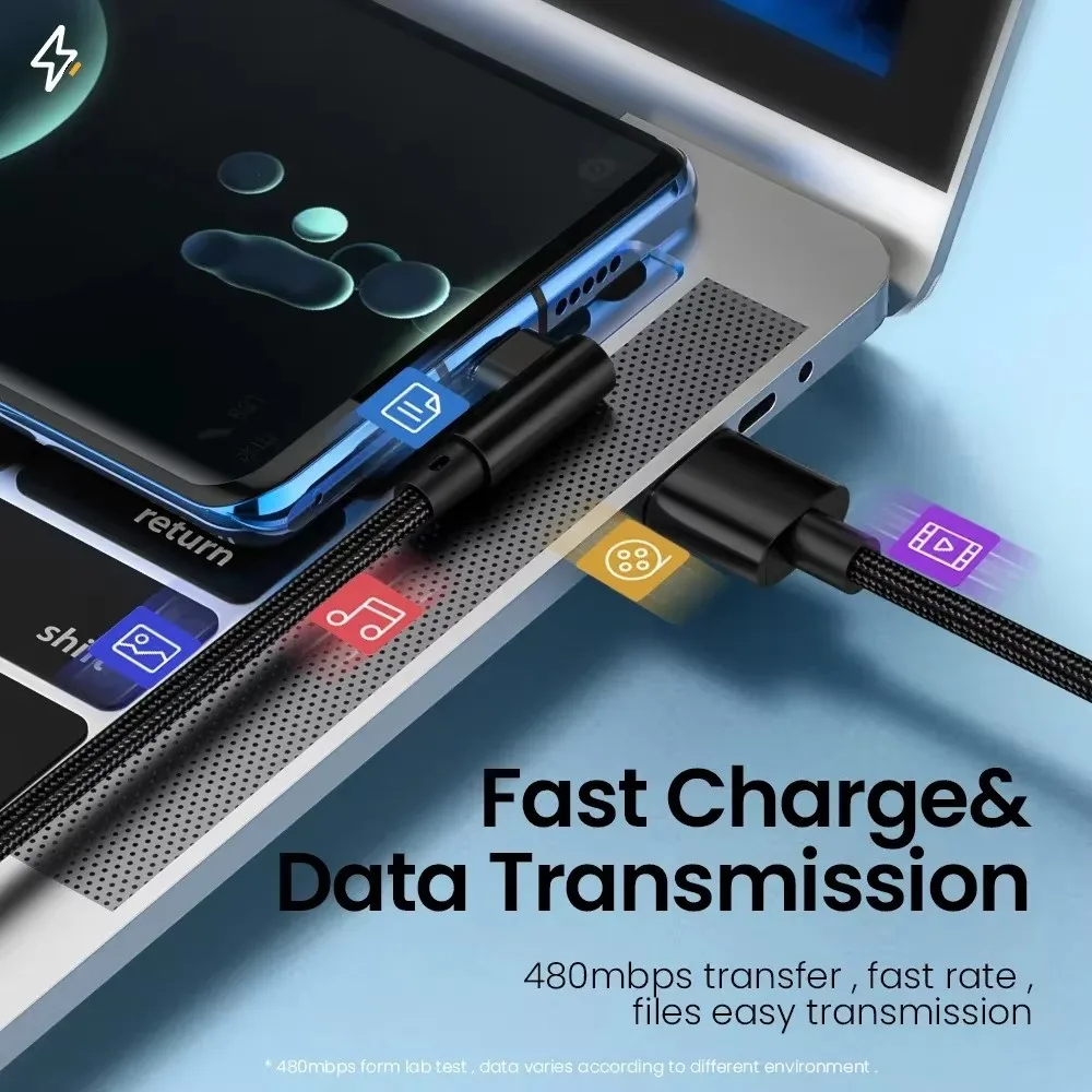 fast charging 66w usb type c elbow cable for huawei xiaomi samsung data sync 2m 3m options - Image 6