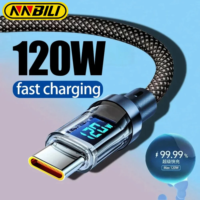 120w led digital display usb type c cable quick charge for oppo vivo huawei fast charging 2m