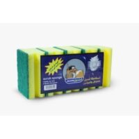 إسفنجة تنظيف مزدوجة الطبقة صفراء وخضراء لتقشير الأواني.